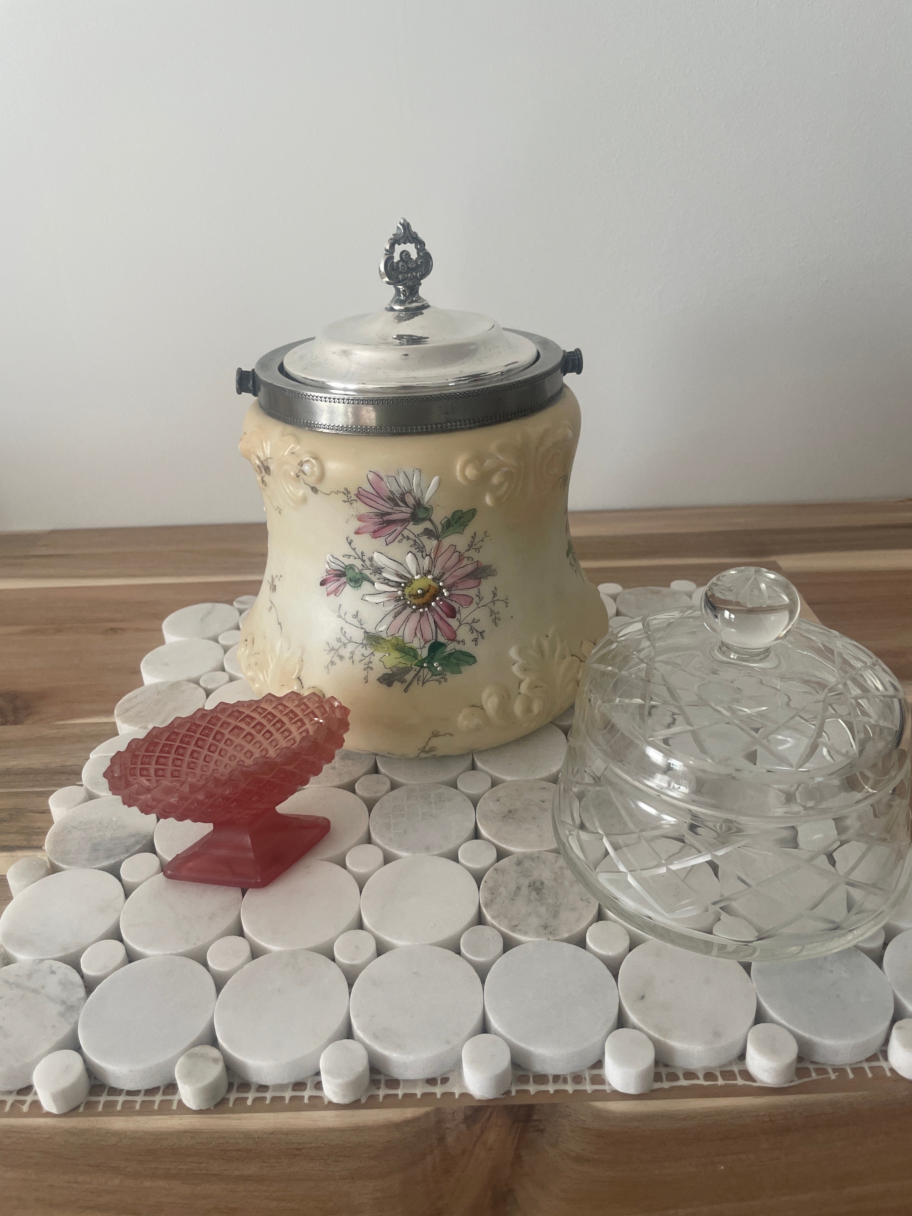 Biscuit Jar, Salt Cellar, Vintage Glass Lidded Jar Bundle
