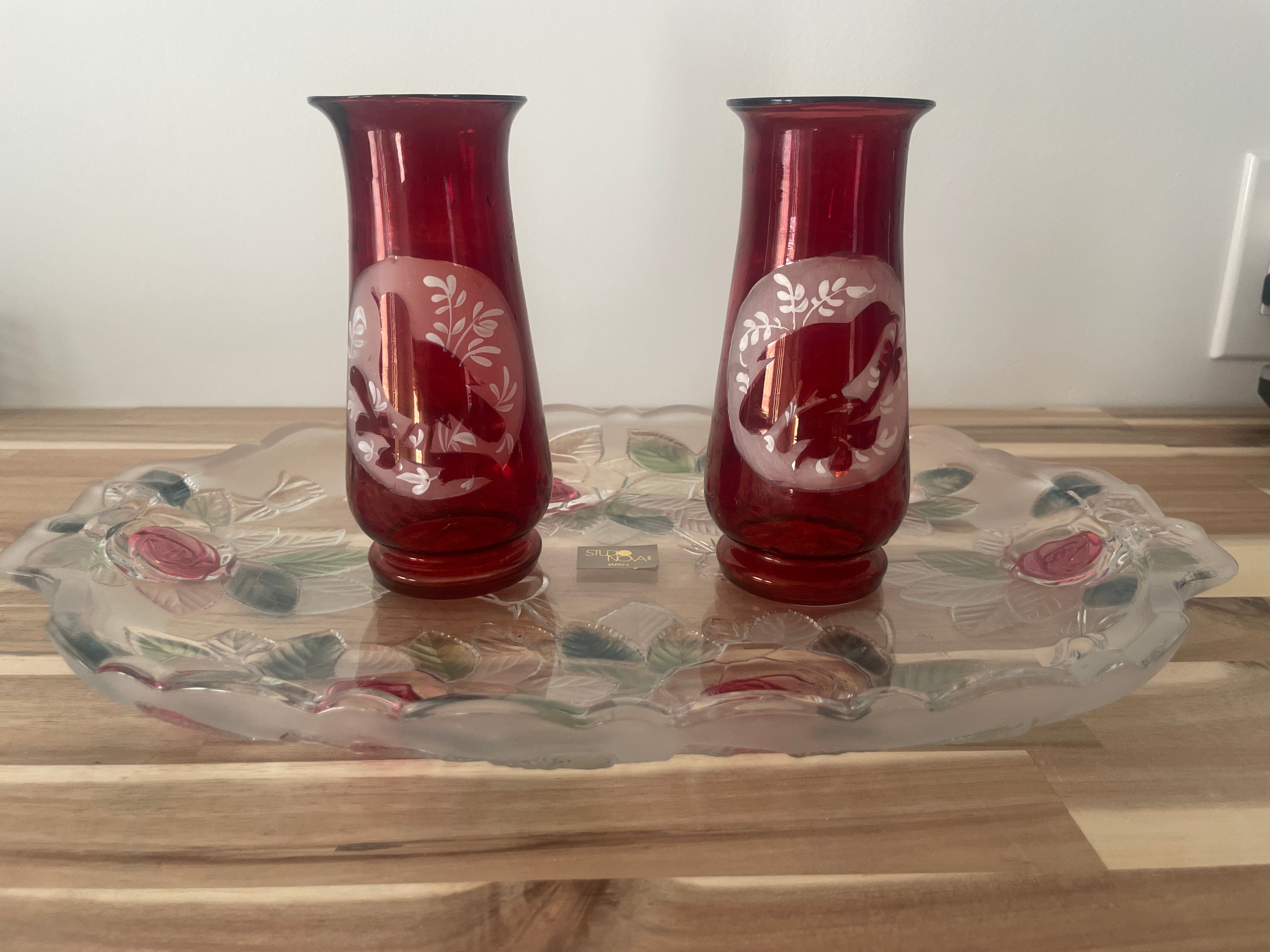 Japanese Glass Tray & Bohemian Vase Bundle