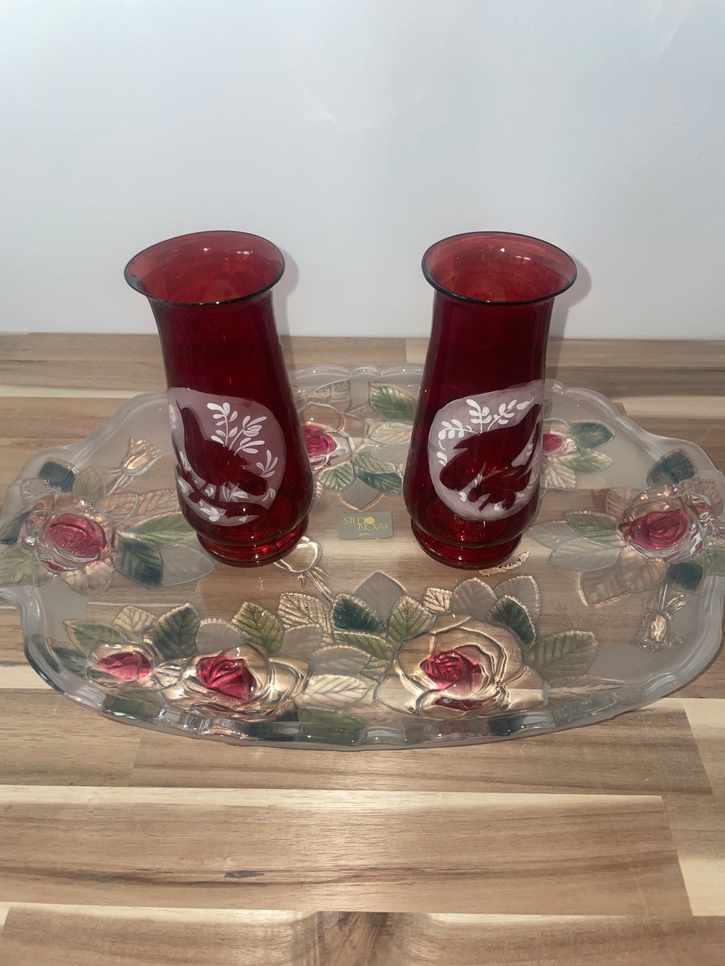 Japanese Glass Tray & Bohemian Vase Bundle