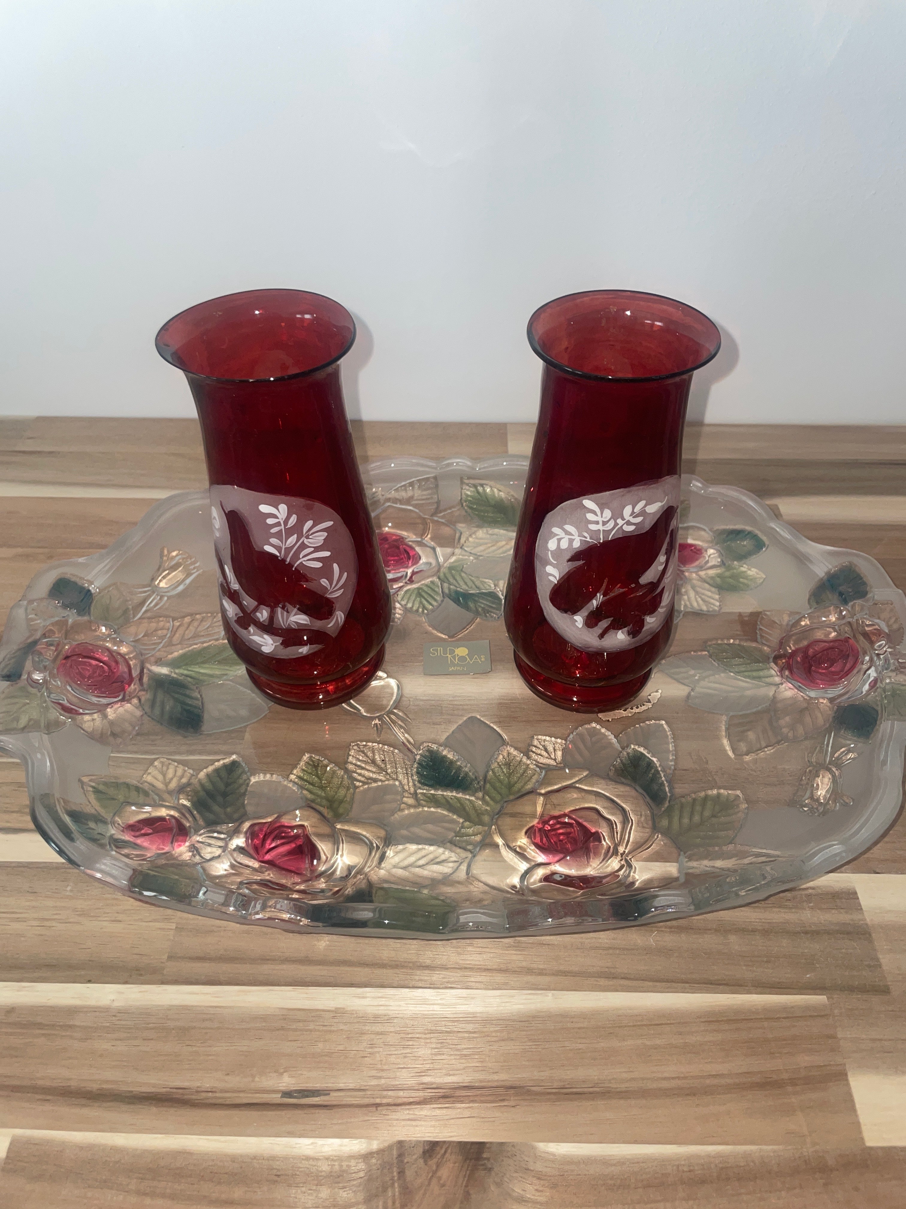 Japanese Glass Tray & Bohemian Vase Bundle