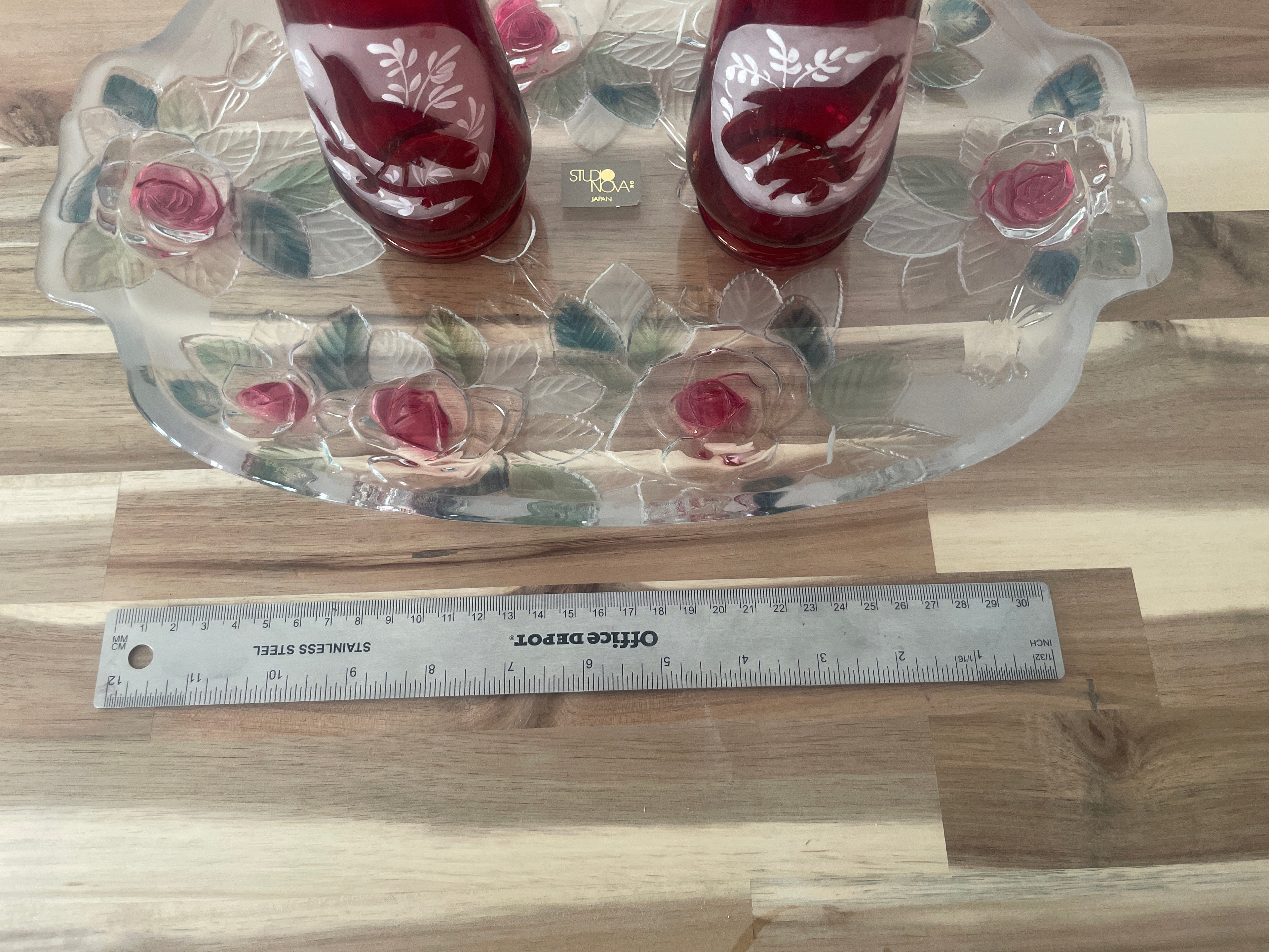 Japanese Glass Tray & Bohemian Vase Bundle