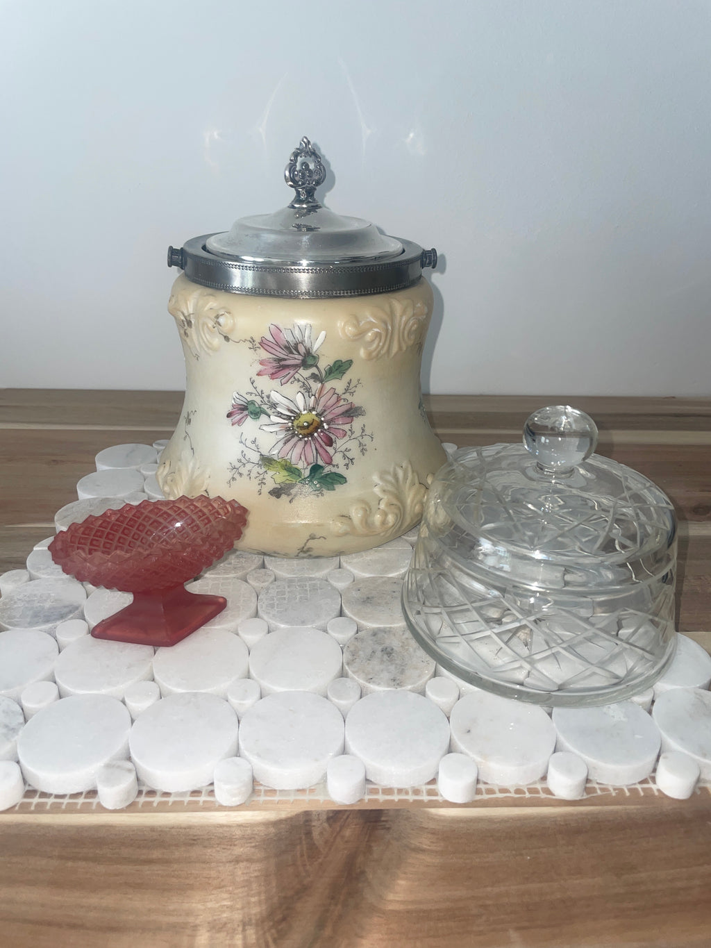 Biscuit Jar, Salt Cellar, Vintage Glass Lidded Jar Bundle