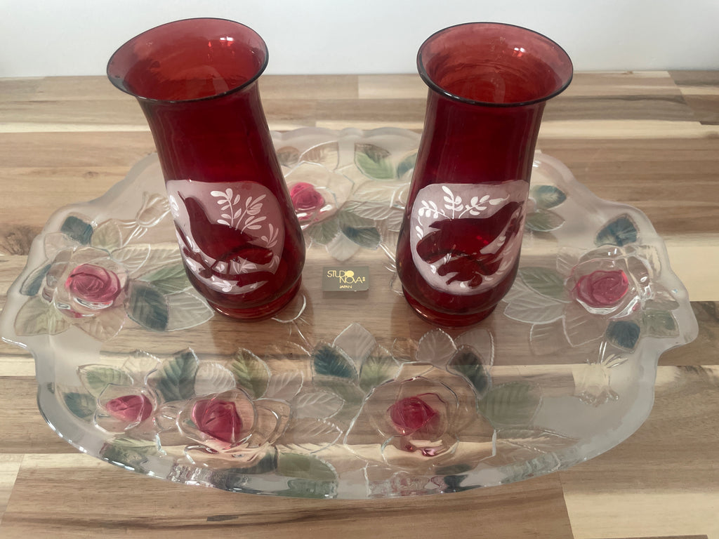 Japanese Glass Tray & Bohemian Vase Bundle